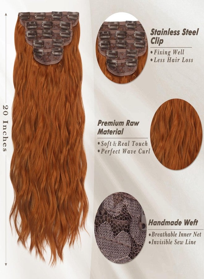 بارسدار وصلات شعر بارسدار بلون الزنجبيل والنحاس - 20 بوصة، 5 قطع، وصلات شعر مموجة تغطي الرأس بالكامل للنساء - قطع شعر صناعية كثيفة وناعمة، مناسبة للاستخدام اليومي والحفلات والهالوين - لون الزنجبيل والنحاس - Image 3